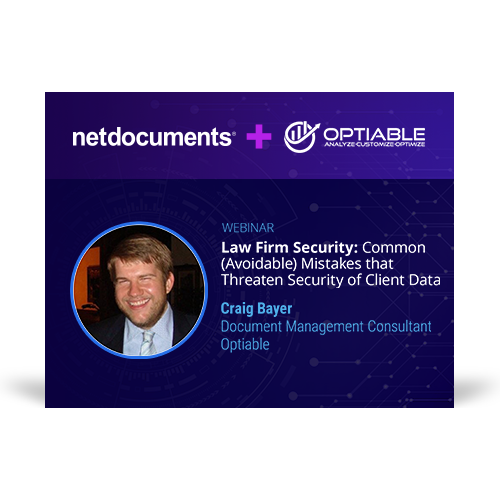 Graphic for webinar event hosted by NetDocuments covering security in law firms.