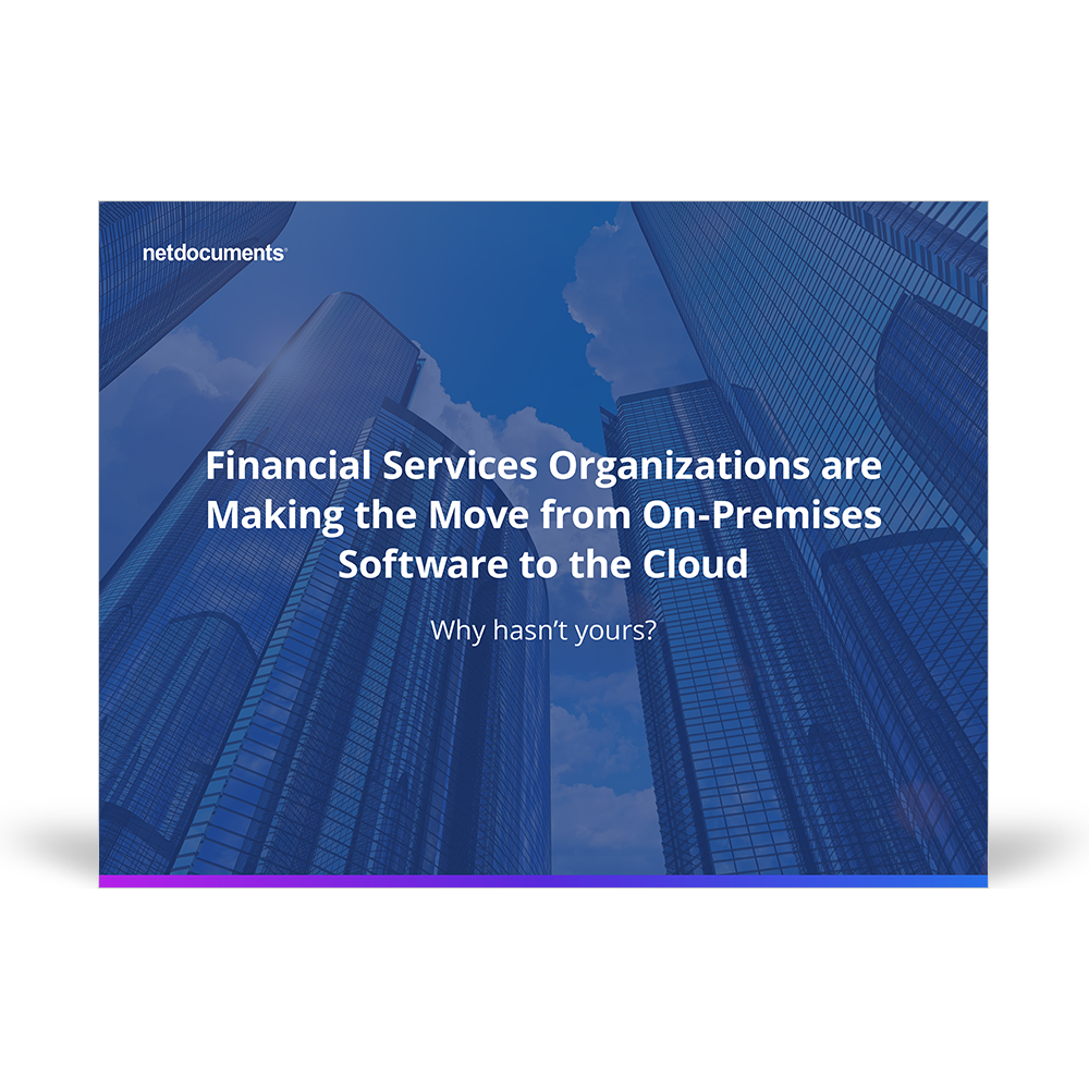 Graphic for whitepaper made by NetDocuments discussing financial services organizations switching to the cloud.
