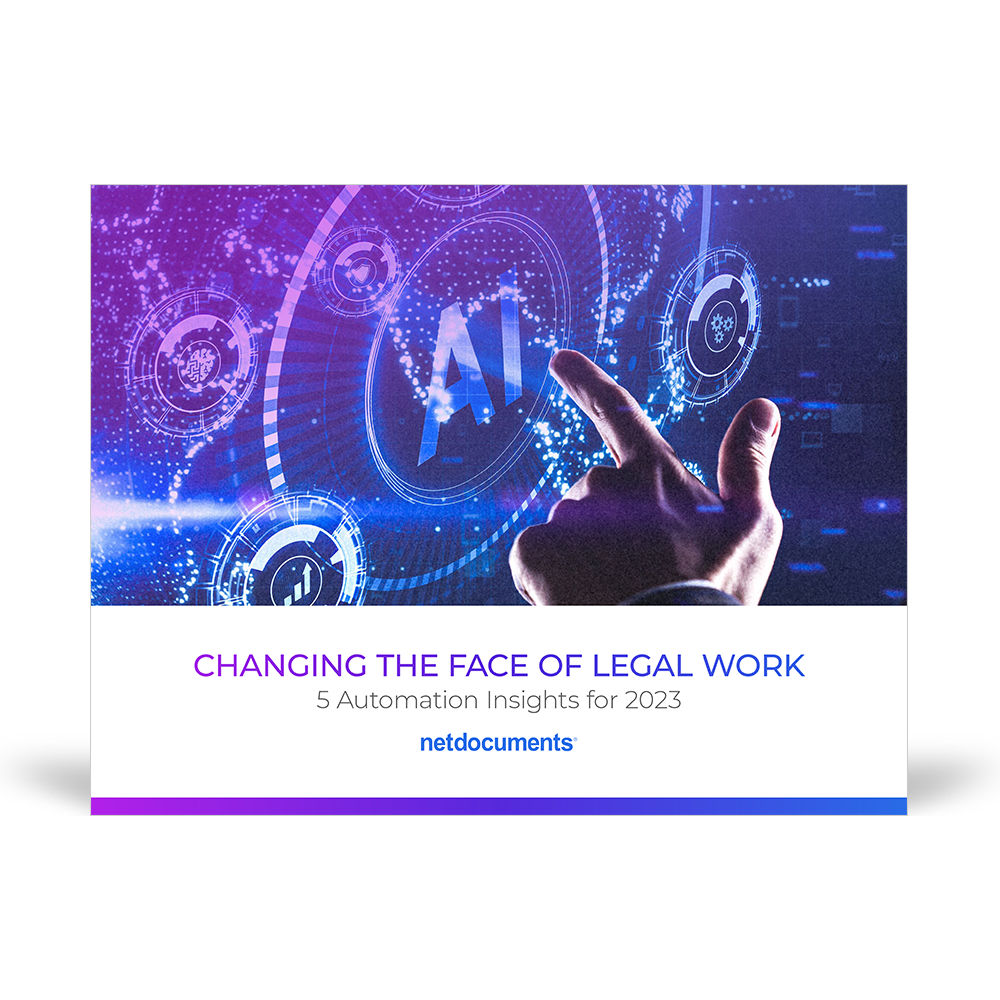 Graphic for NetDocuments' Guide on Automation trends improving legal workflows